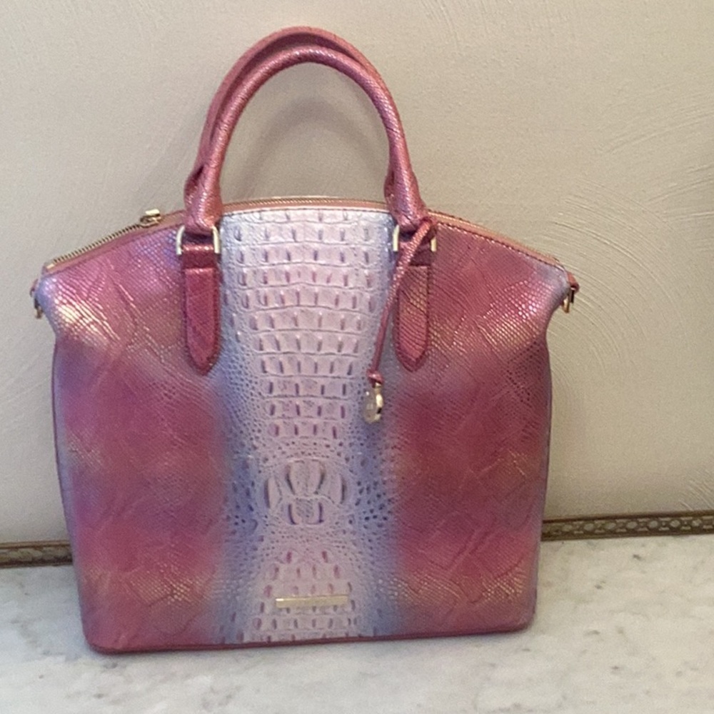 Brahmin Pink and Purple Satchel with Crocodile Texture - Picture 3 of 15